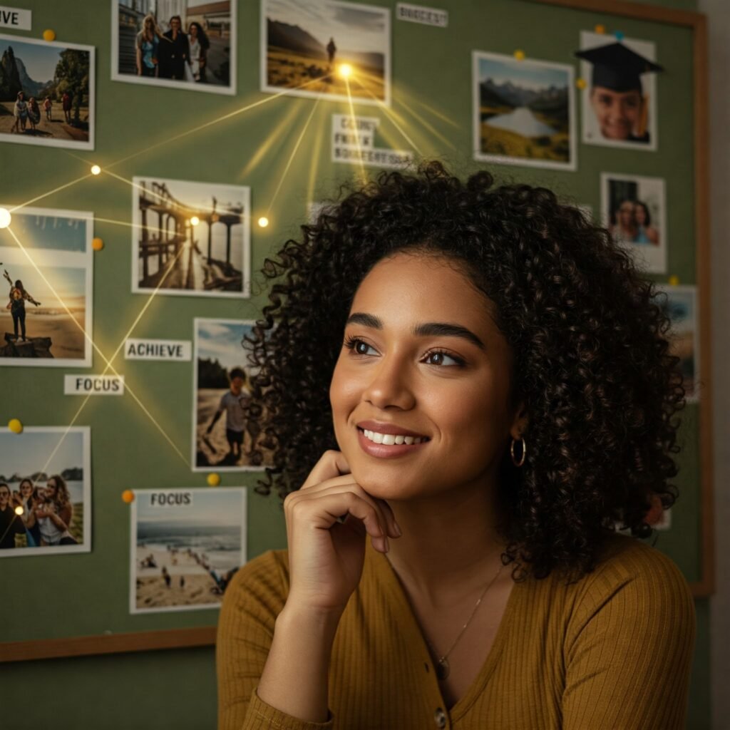 Vision board with goals and dreams