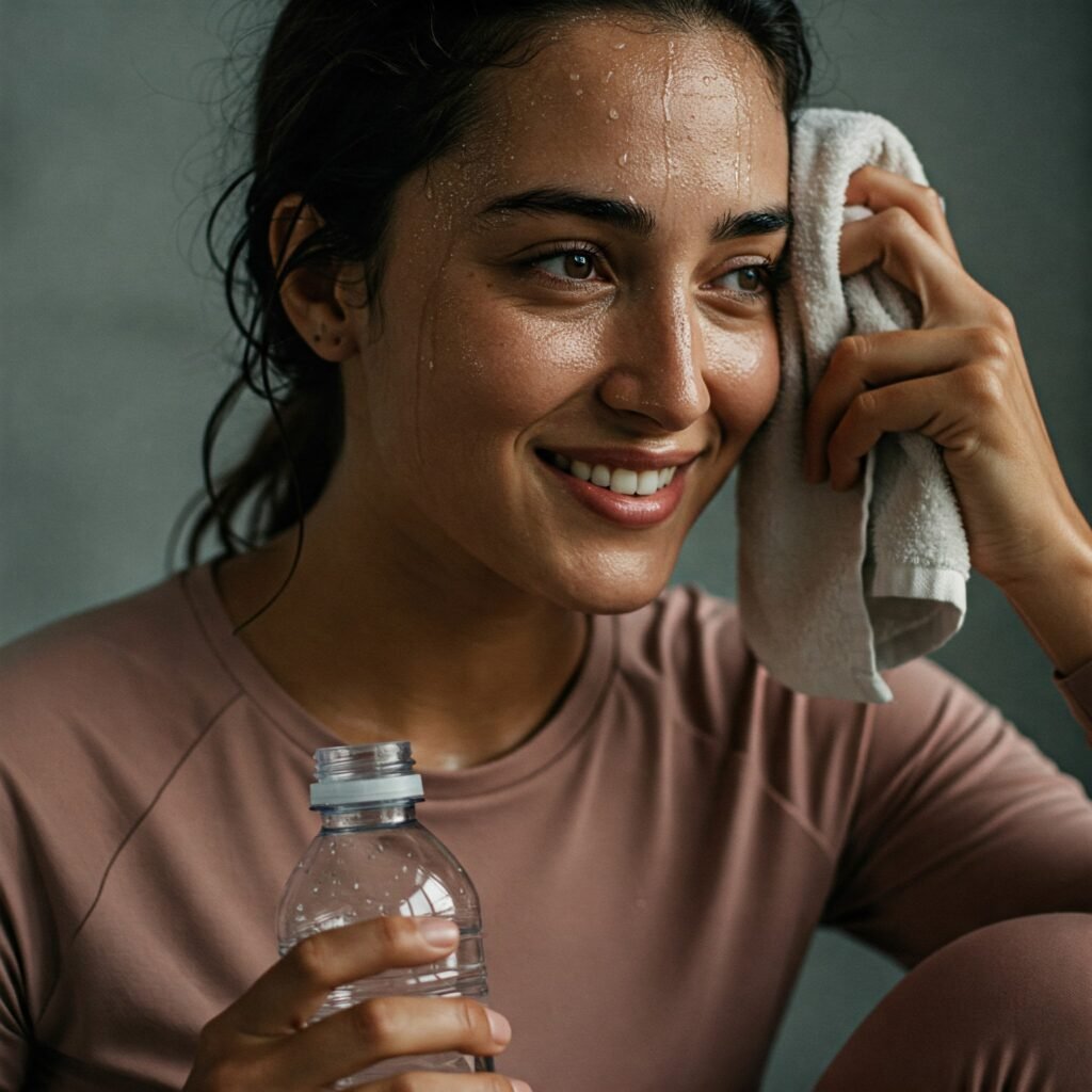 Satisfied and sweaty after a workout