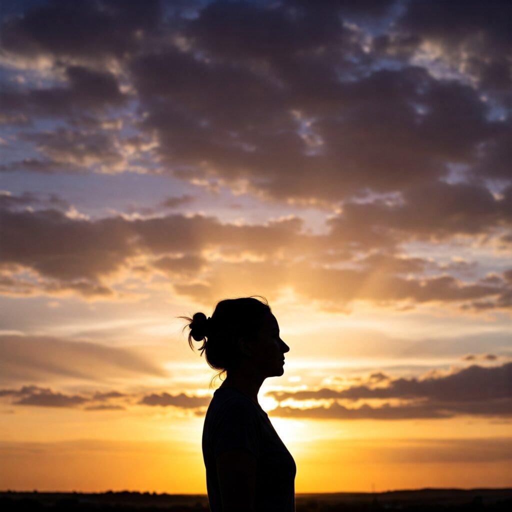 Hopeful silhouette at vibrant sunrise