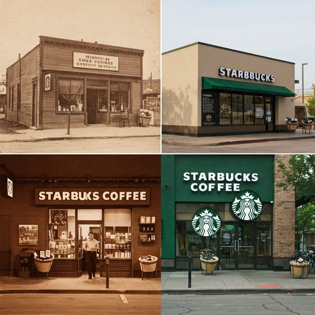 Starbucks store and a modern Starbucks location