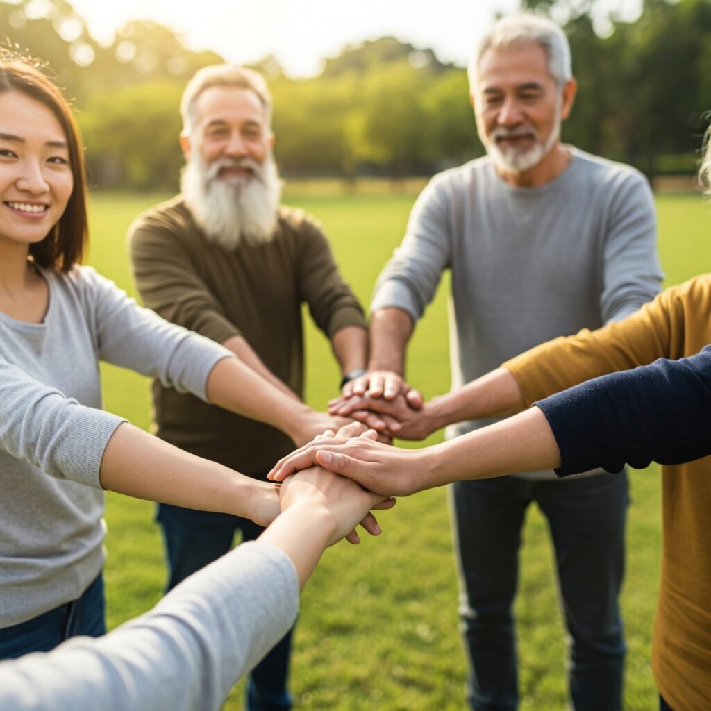 People holding hands in a circle