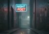 Famous Success Stories: Inspiring Tales of Starting From Nothing Tattered notebook glowing under a neon sign in a rainy alley, with a firefly and a worn sneaker nearby.